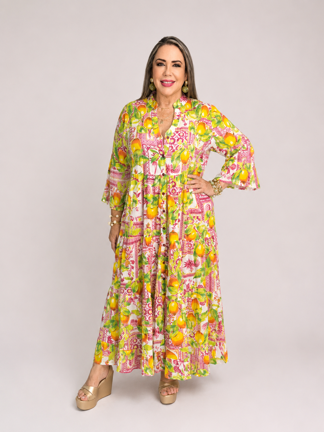 Vestido Maxi Estampado de Algodón – Limones Mediterráneos