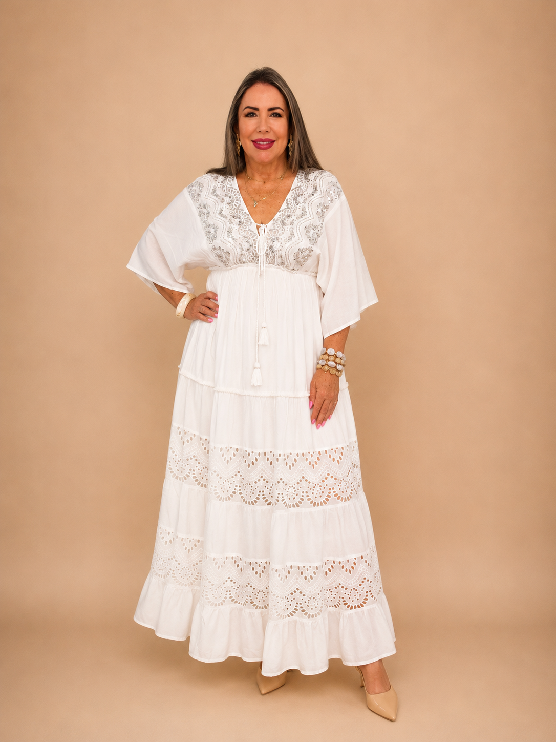 Vestido Largo de Algodón Bordado ✨🤍💙