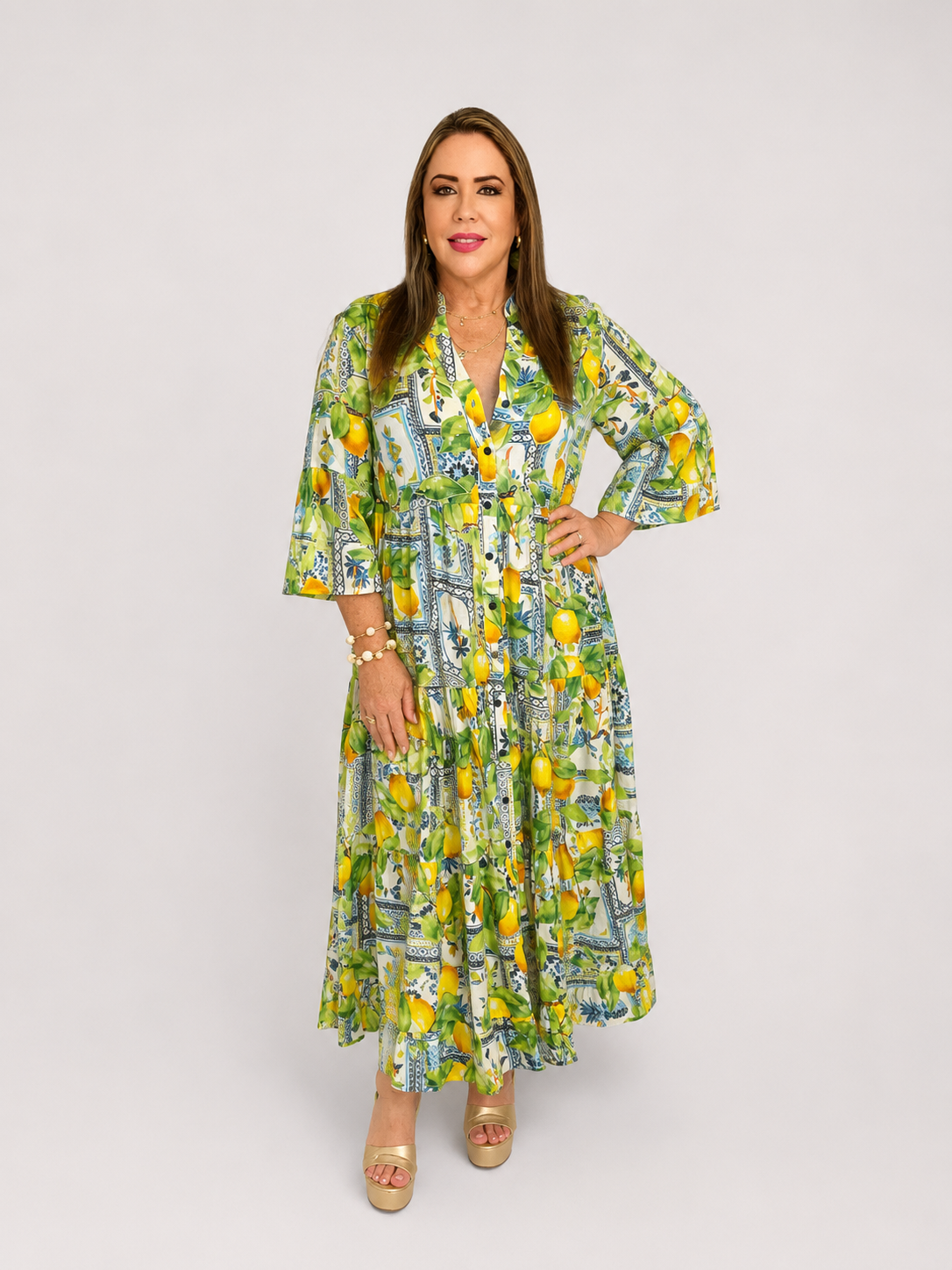 Vestido Maxi Estampado de Algodón – Limones Mediterráneos