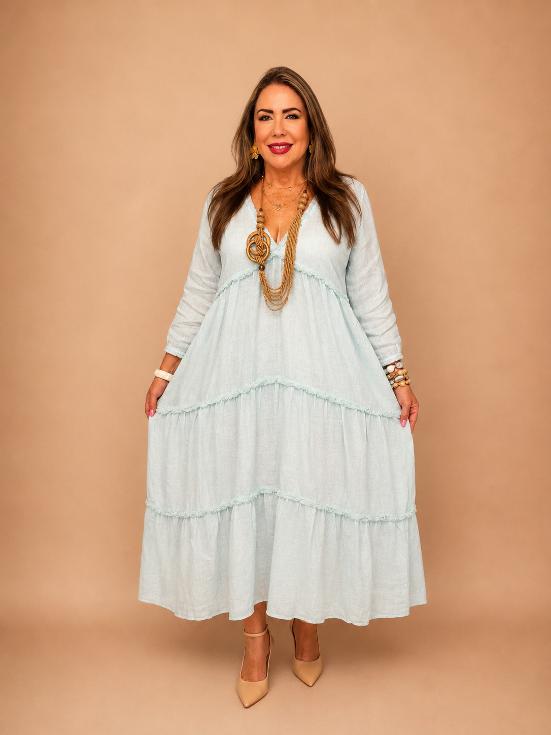 Vestido Largo de Lino – Estilo Boho Chic 🩵✨