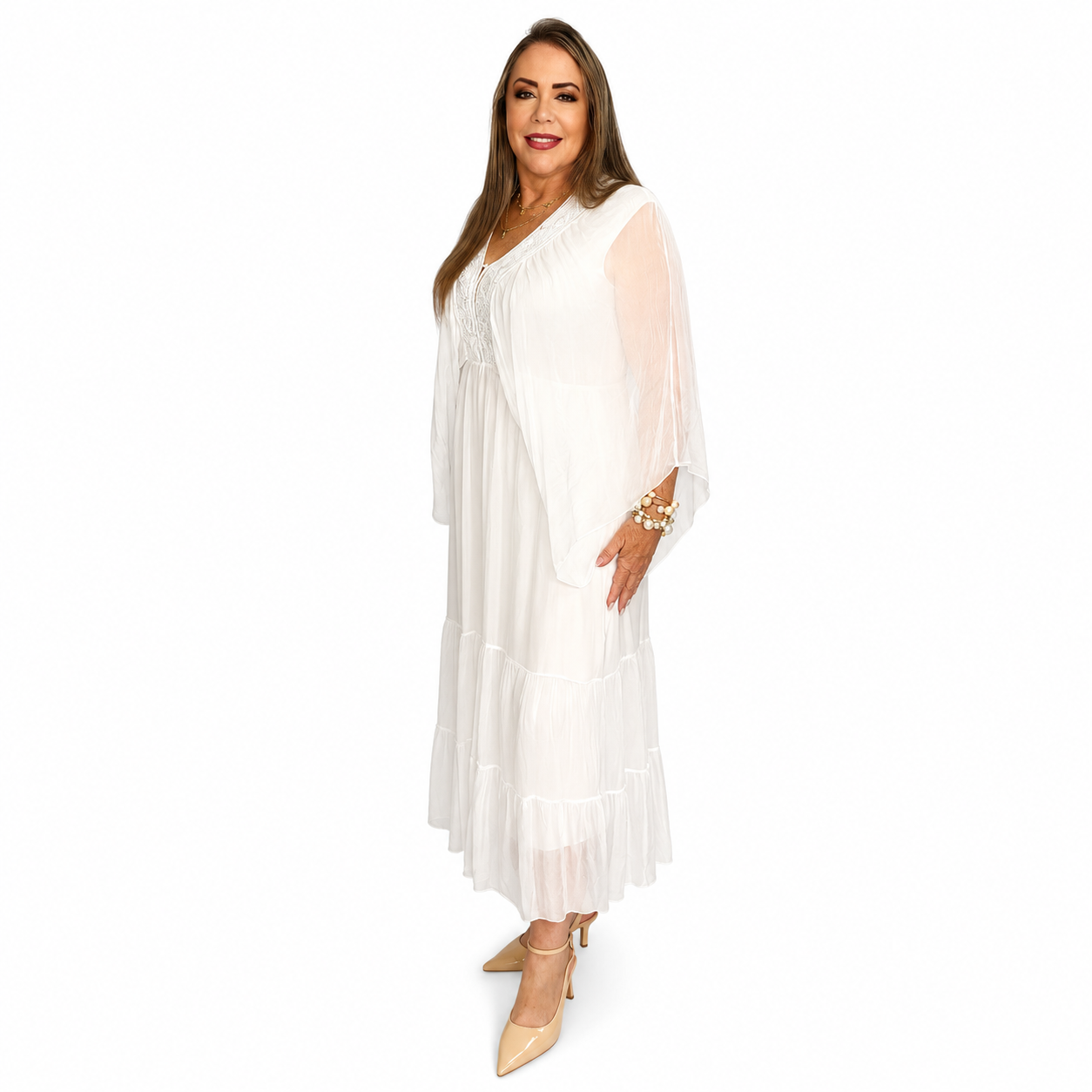 Ivory Elegance Silk & Viscose Dress
