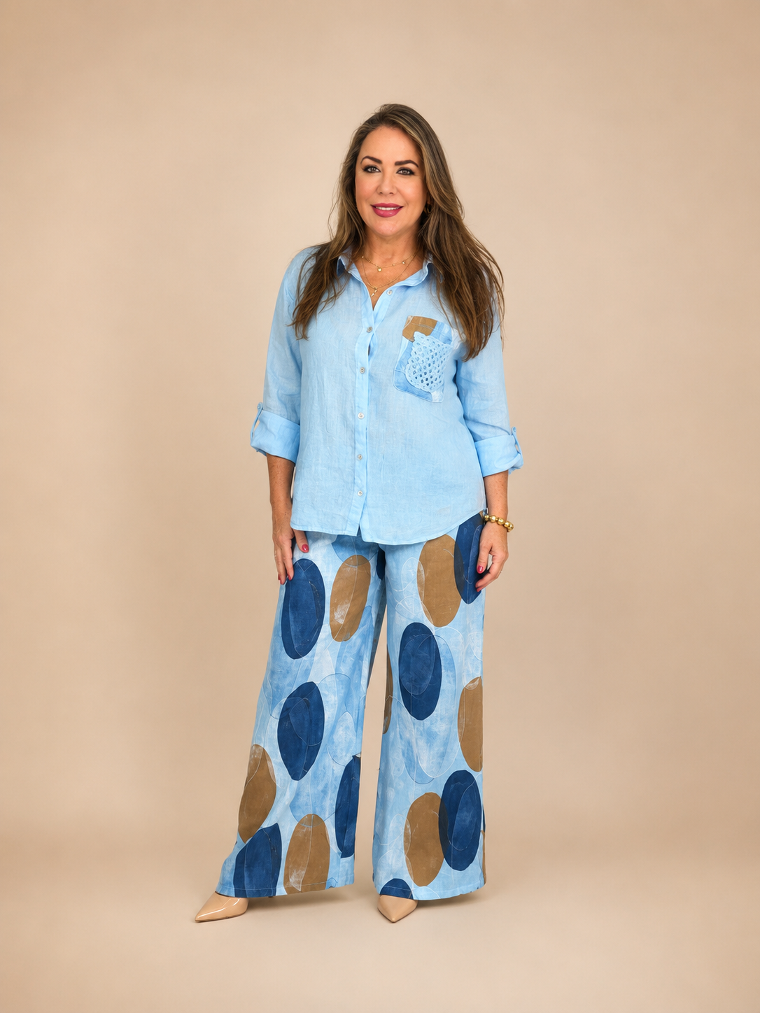 Set de Lino Estampado de Dos Piezas