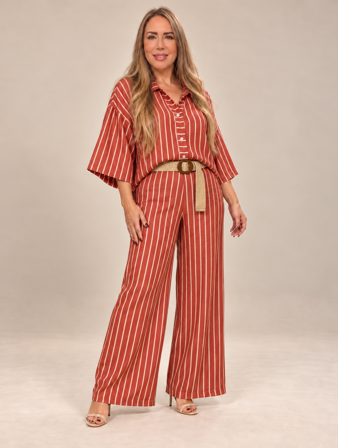 Set de Lino a Rayas – Camisa + Pantalón Palazzo