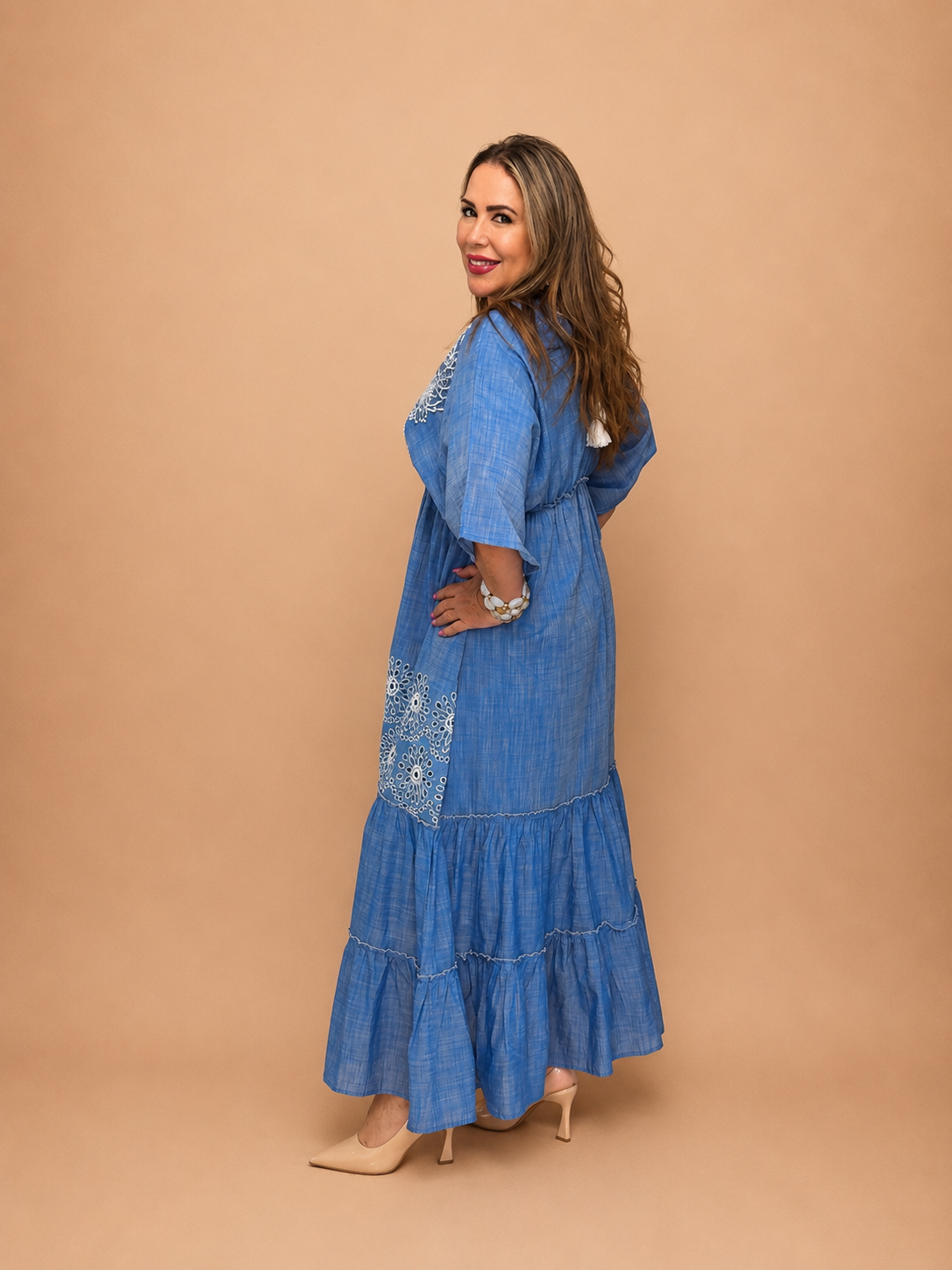 Vestido Largo de Algodón Bordado ✨🤍💙