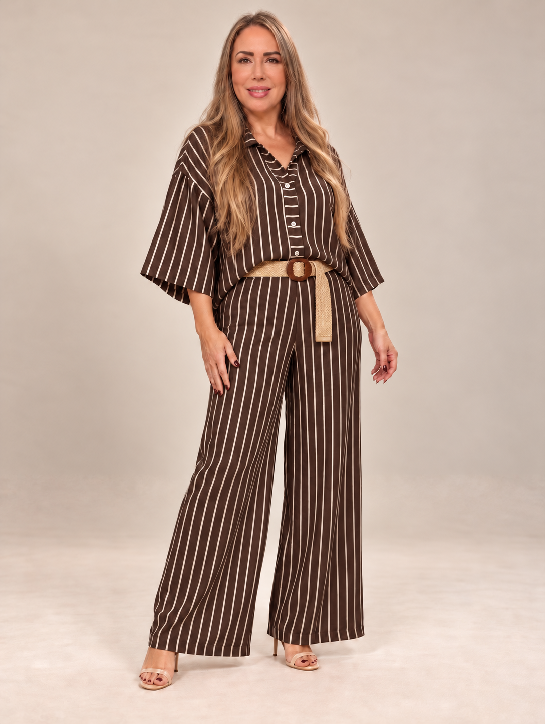 Set de Lino a Rayas – Camisa + Pantalón Palazzo