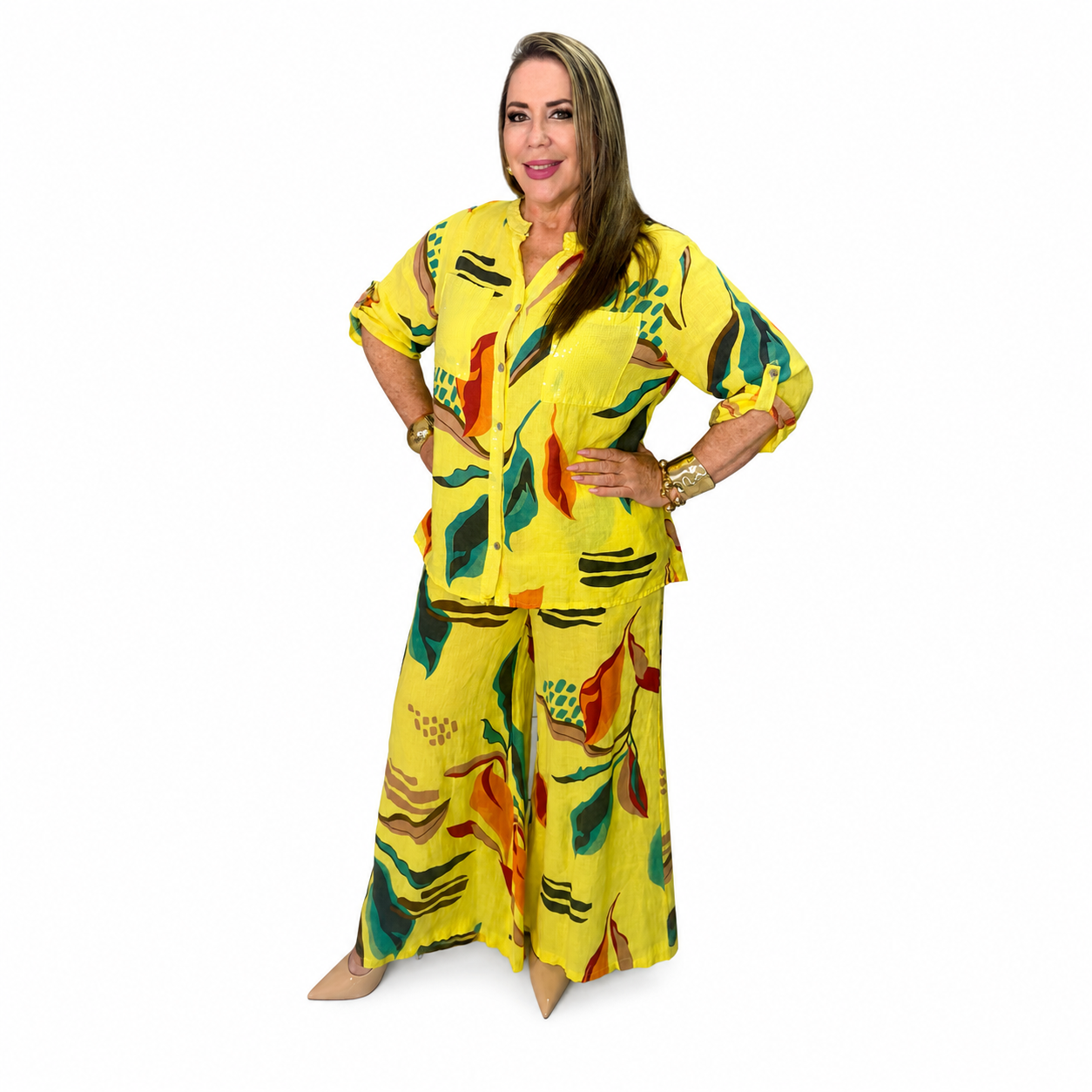 Set de lino amarillo estampado