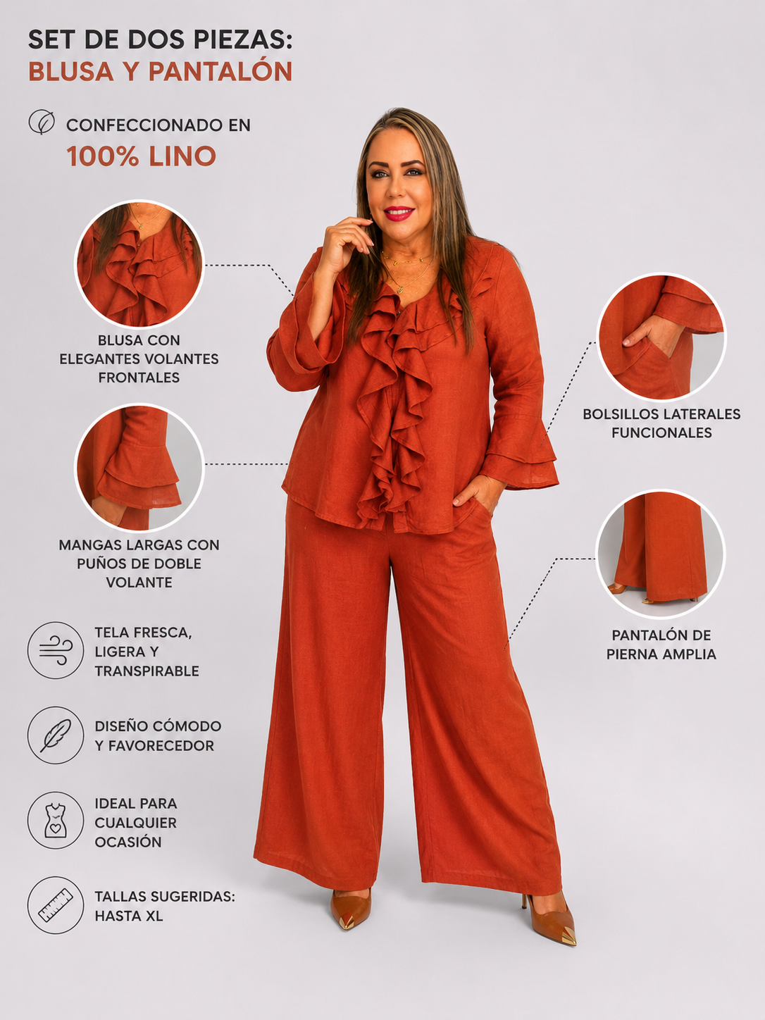 Set Lino Volantes Terracota