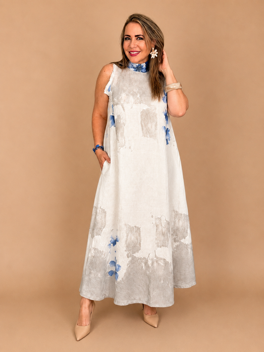 Vestido largo de lino estampado