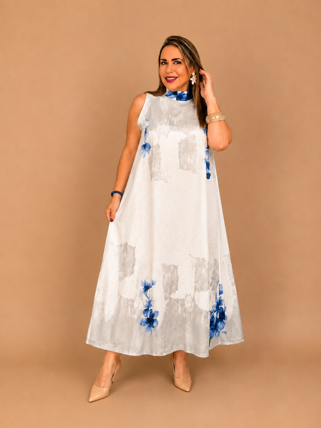 Vestido largo de lino estampado