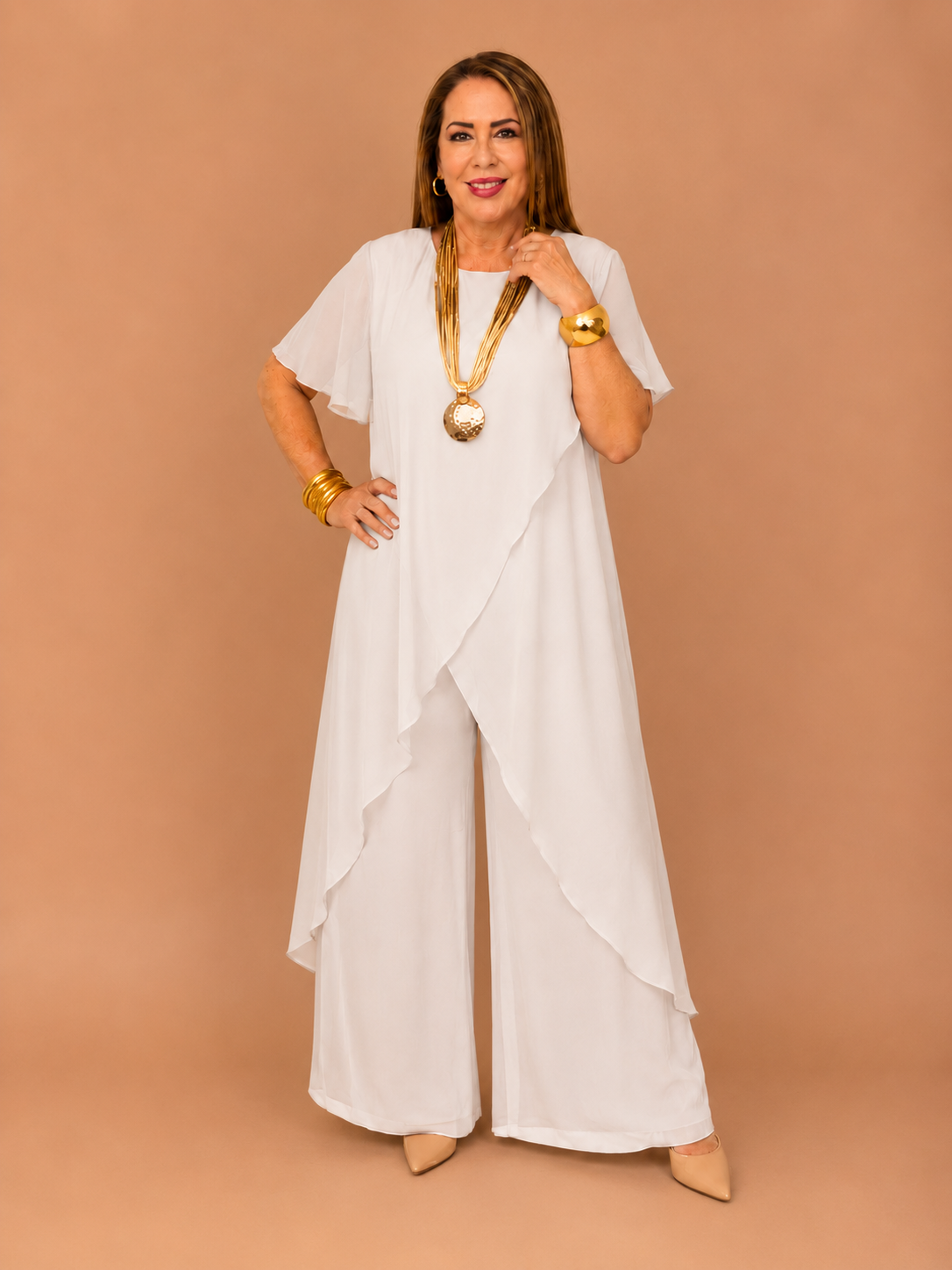 Set de seda de dos piezas/ blusa larga y pantalón