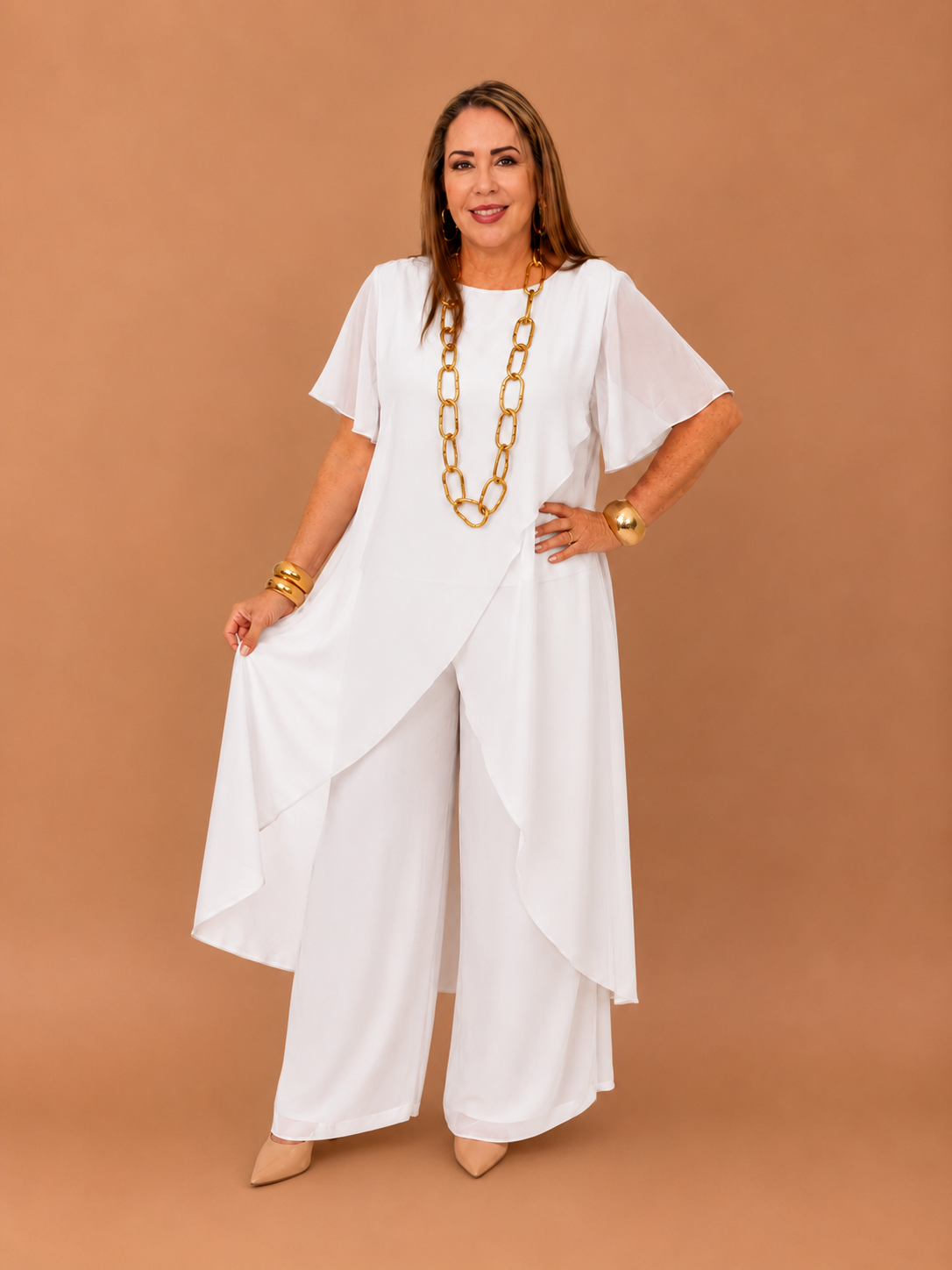 Set de seda de dos piezas/ blusa larga y pantalón