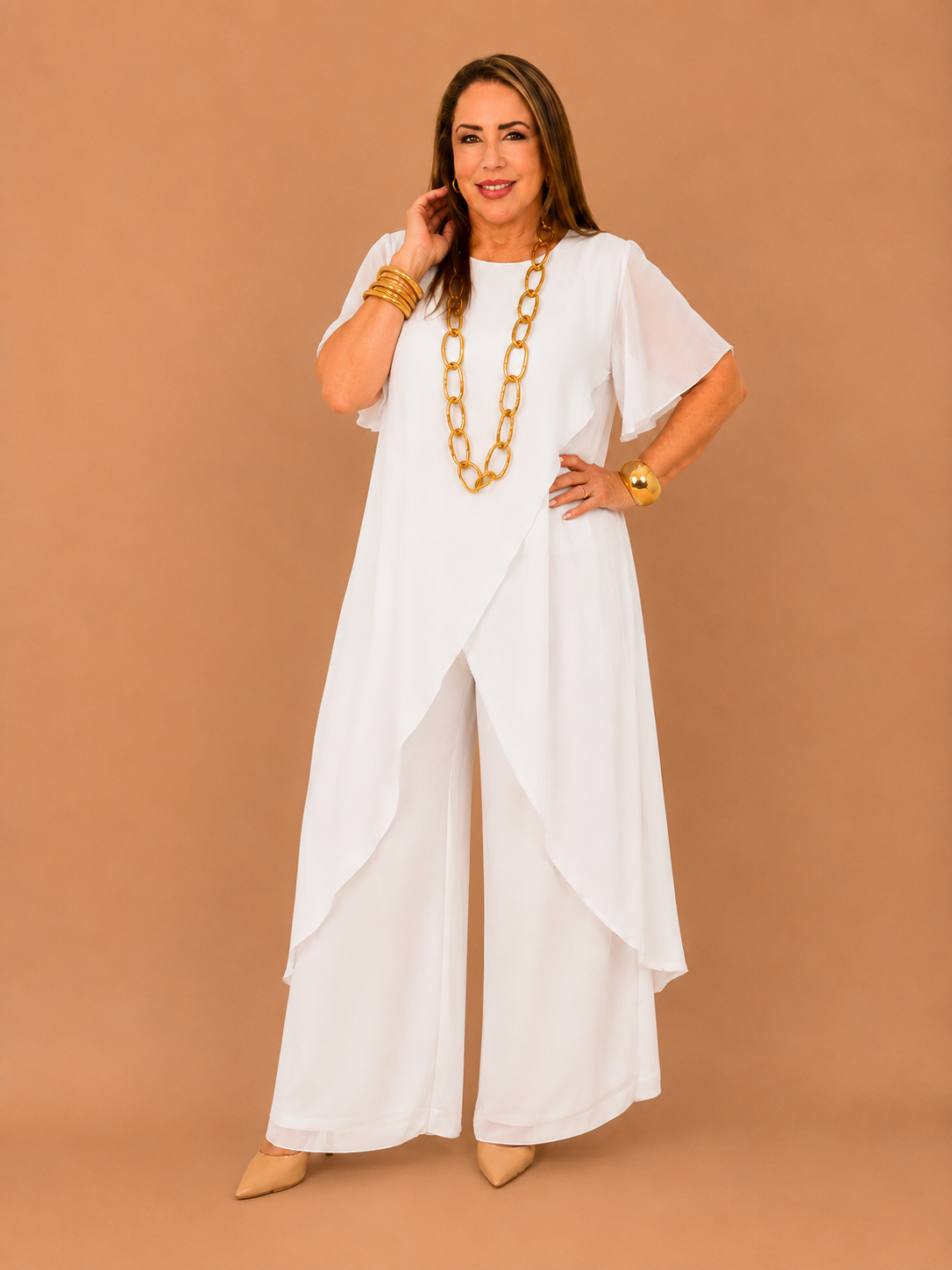 Set de seda de dos piezas/ blusa larga y pantalón