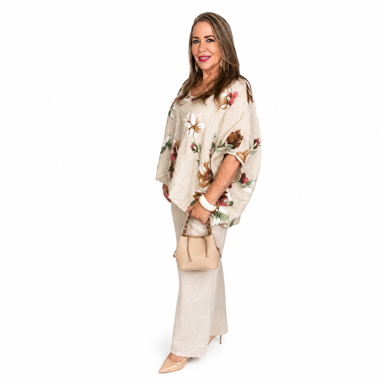Conjunto Floral de Lino – Blusa Oversize y Pantalón Palazzo