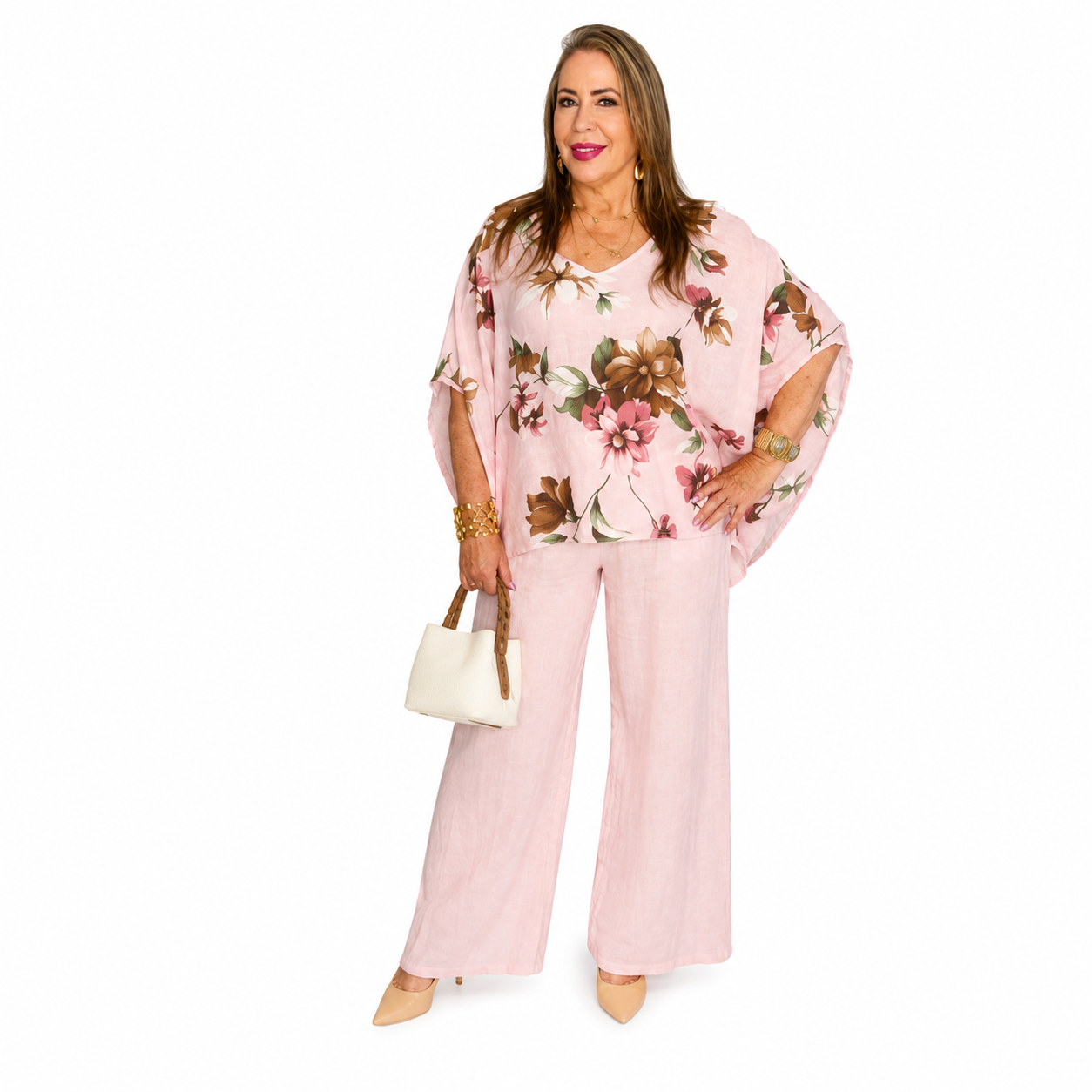 Conjunto Floral de Lino – Blusa Oversize y Pantalón Palazzo