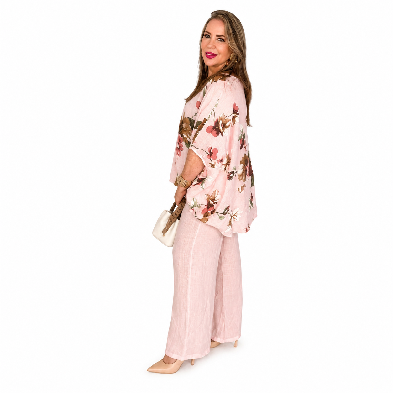Conjunto Floral de Lino – Blusa Oversize y Pantalón Palazzo