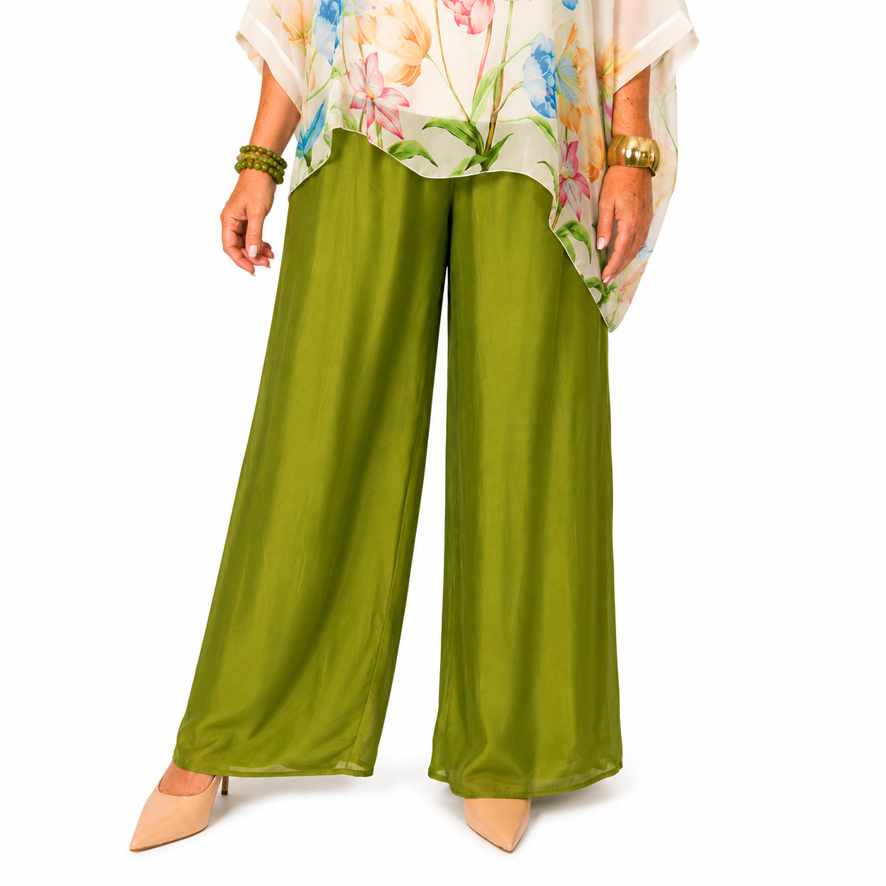 Pantalón Palazzo de Seda Verde Oliva