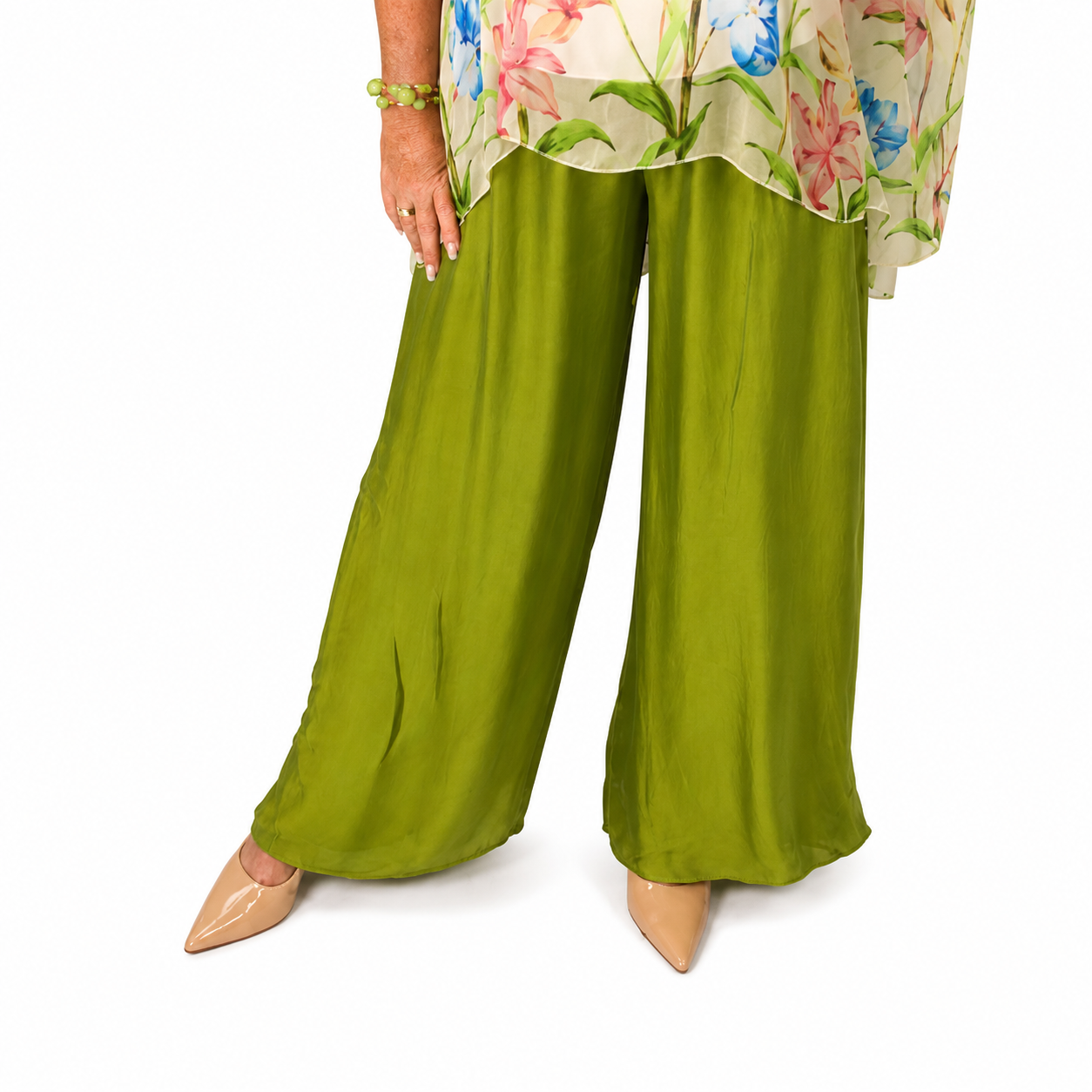 Pantalón Palazzo de Seda Verde Oliva