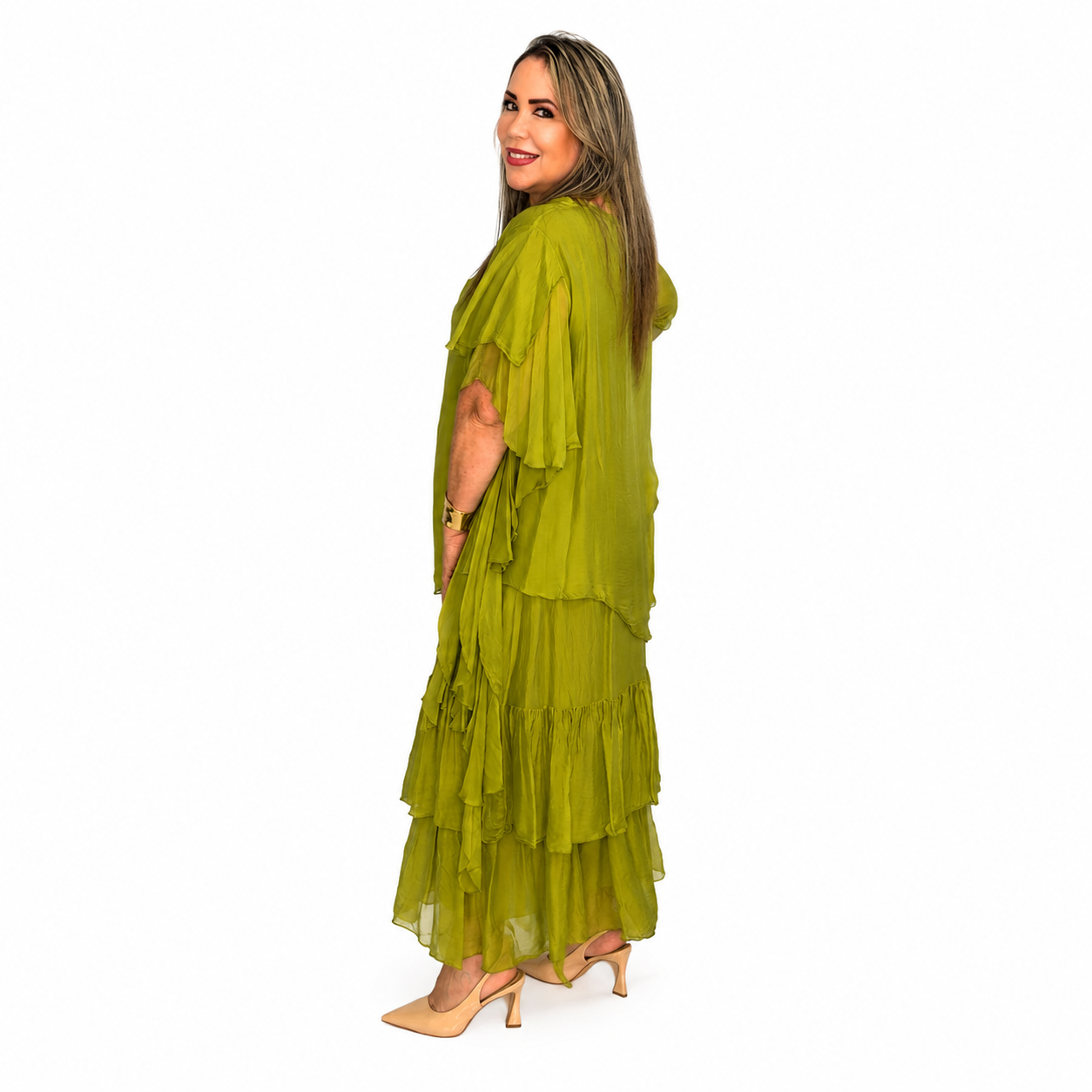 Olive Elegance Silk & Viscose Dress