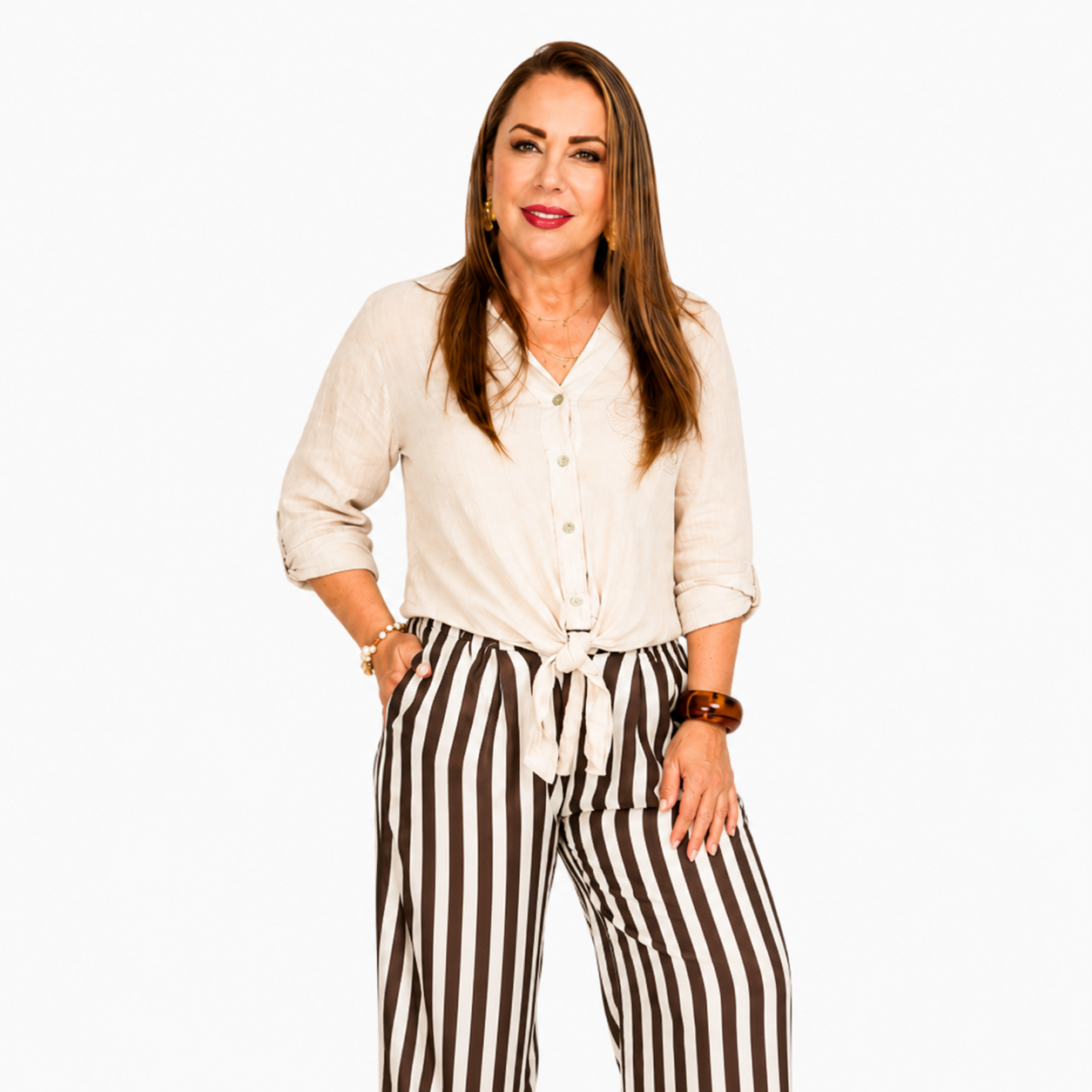 Blusa de Lino con Lentejuelas y Flor en Relieve