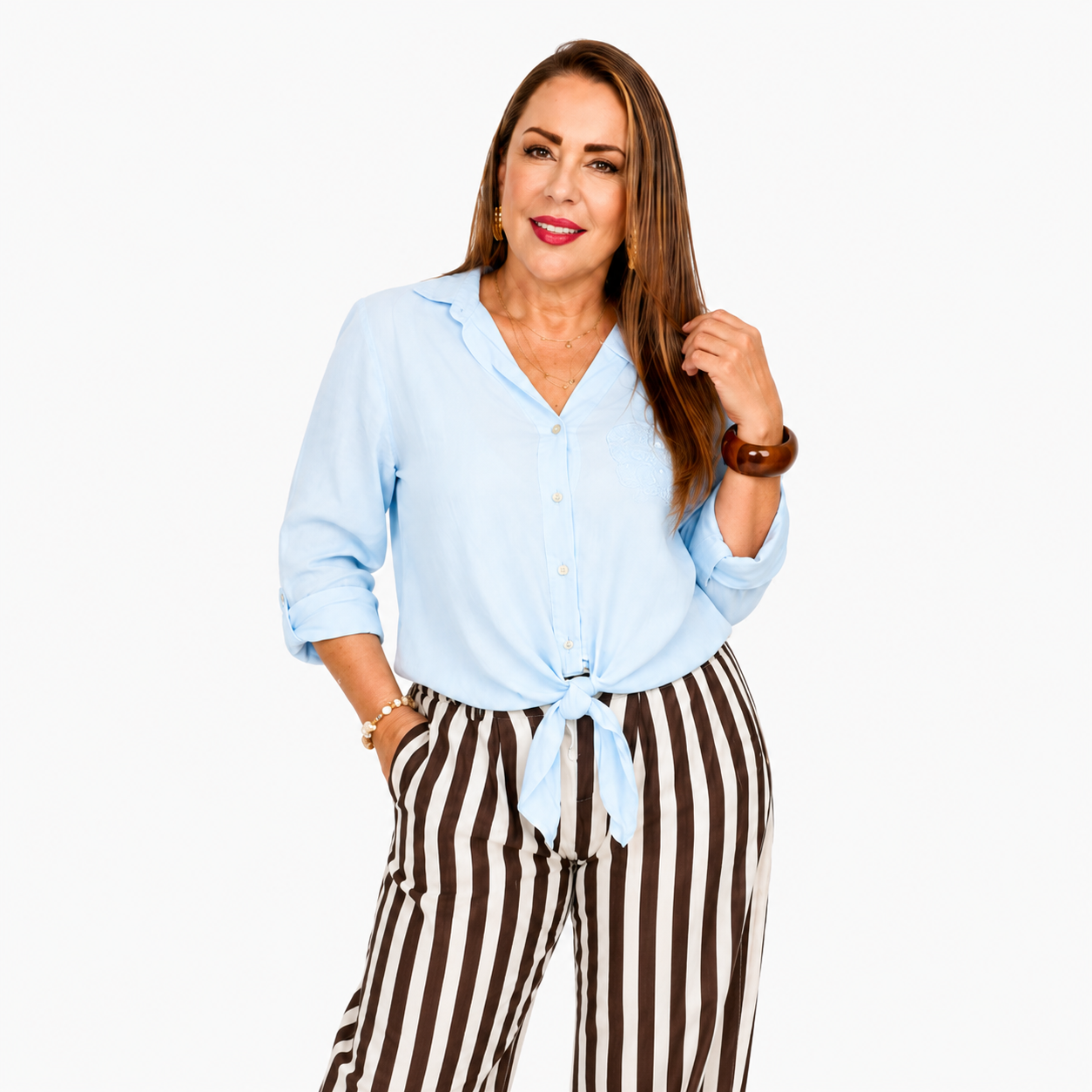 Blusa de Lino con Lentejuelas y Flor en Relieve