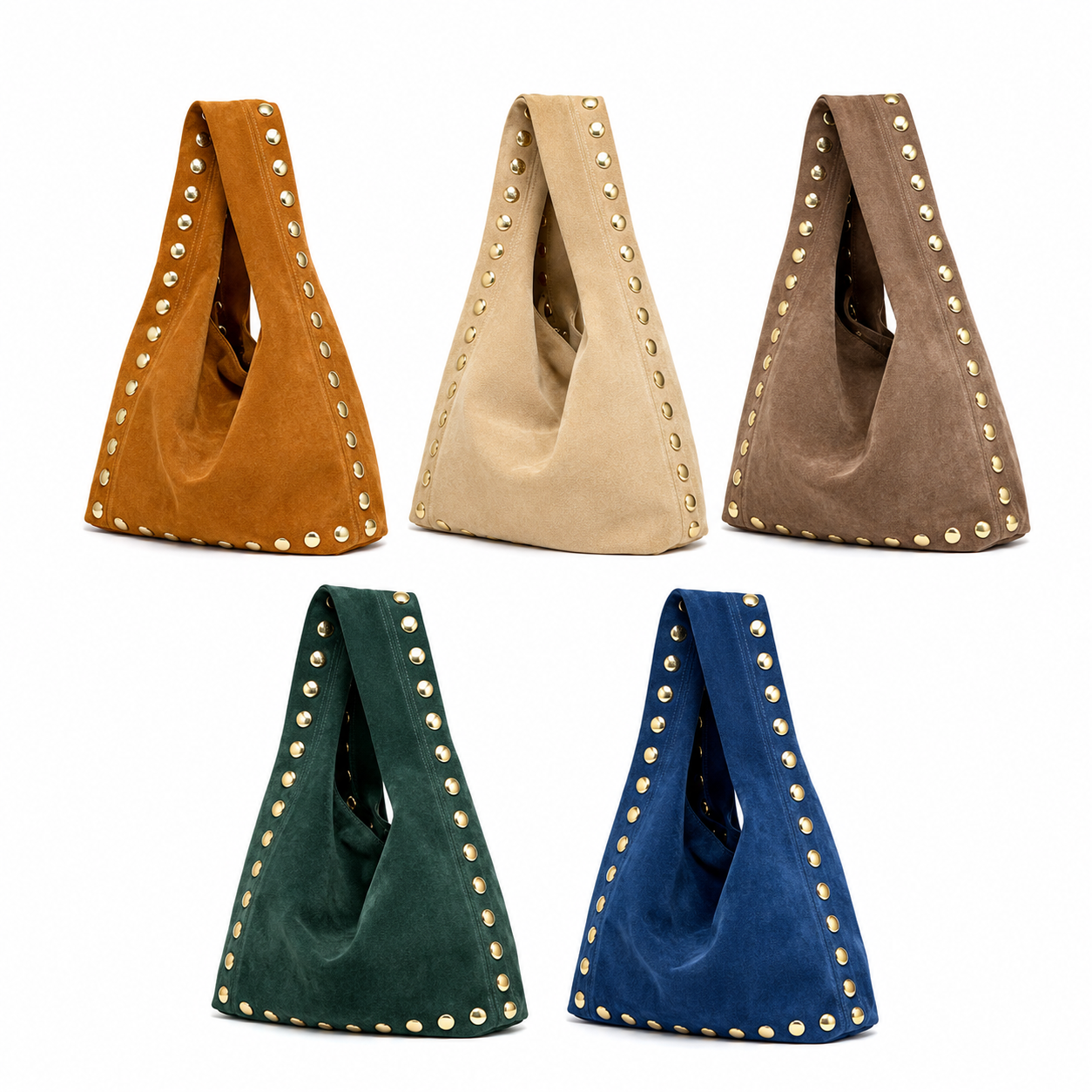 Bolso hobo elegante de piel con tachuelas para mujer