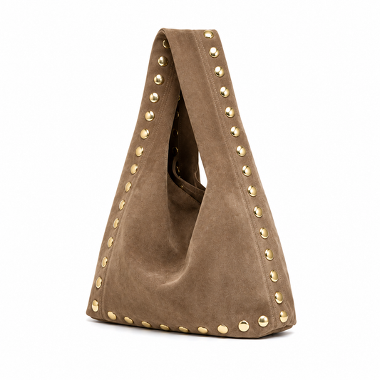 Bolso hobo elegante de piel con tachuelas para mujer