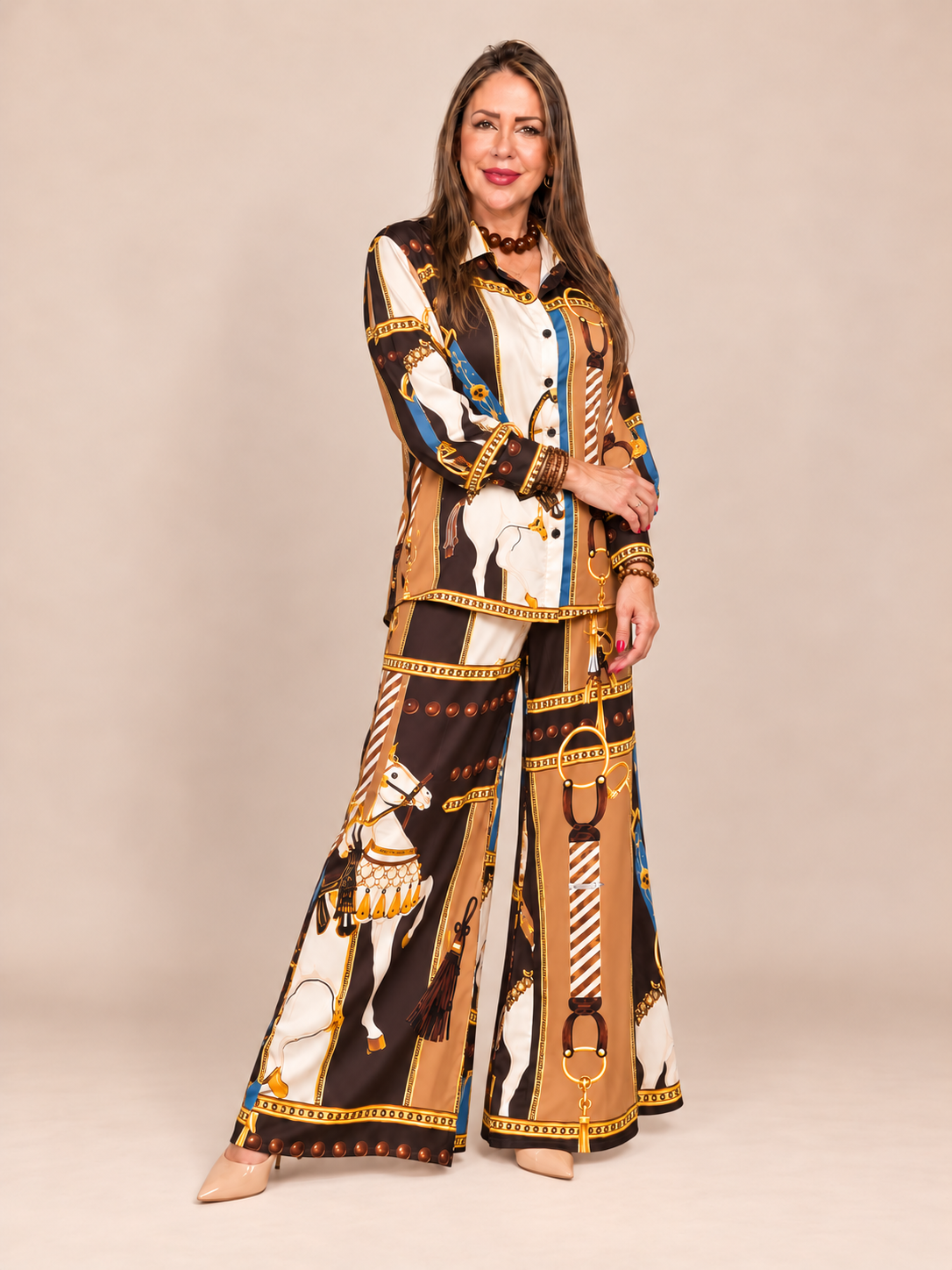 Set Estampado Ecuestre – Camisa + Pantalón Palazzo