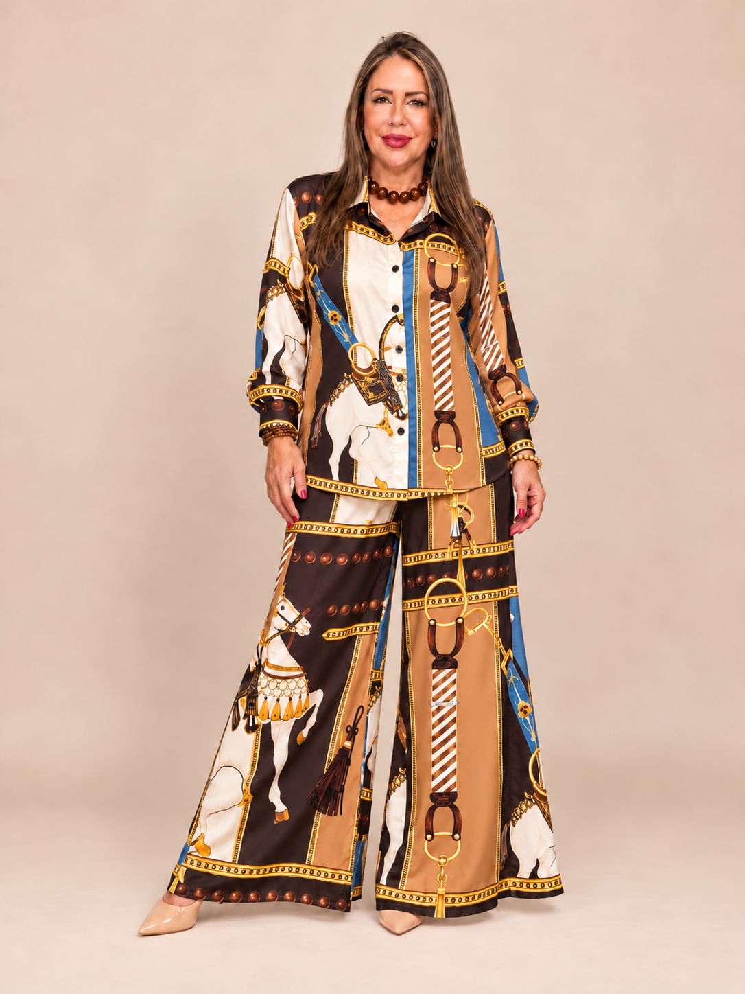 Set Estampado Ecuestre – Camisa + Pantalón Palazzo
