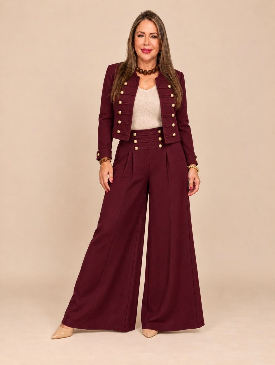 Set Militar Chic – Chaqueta + Pantalón Palazzo