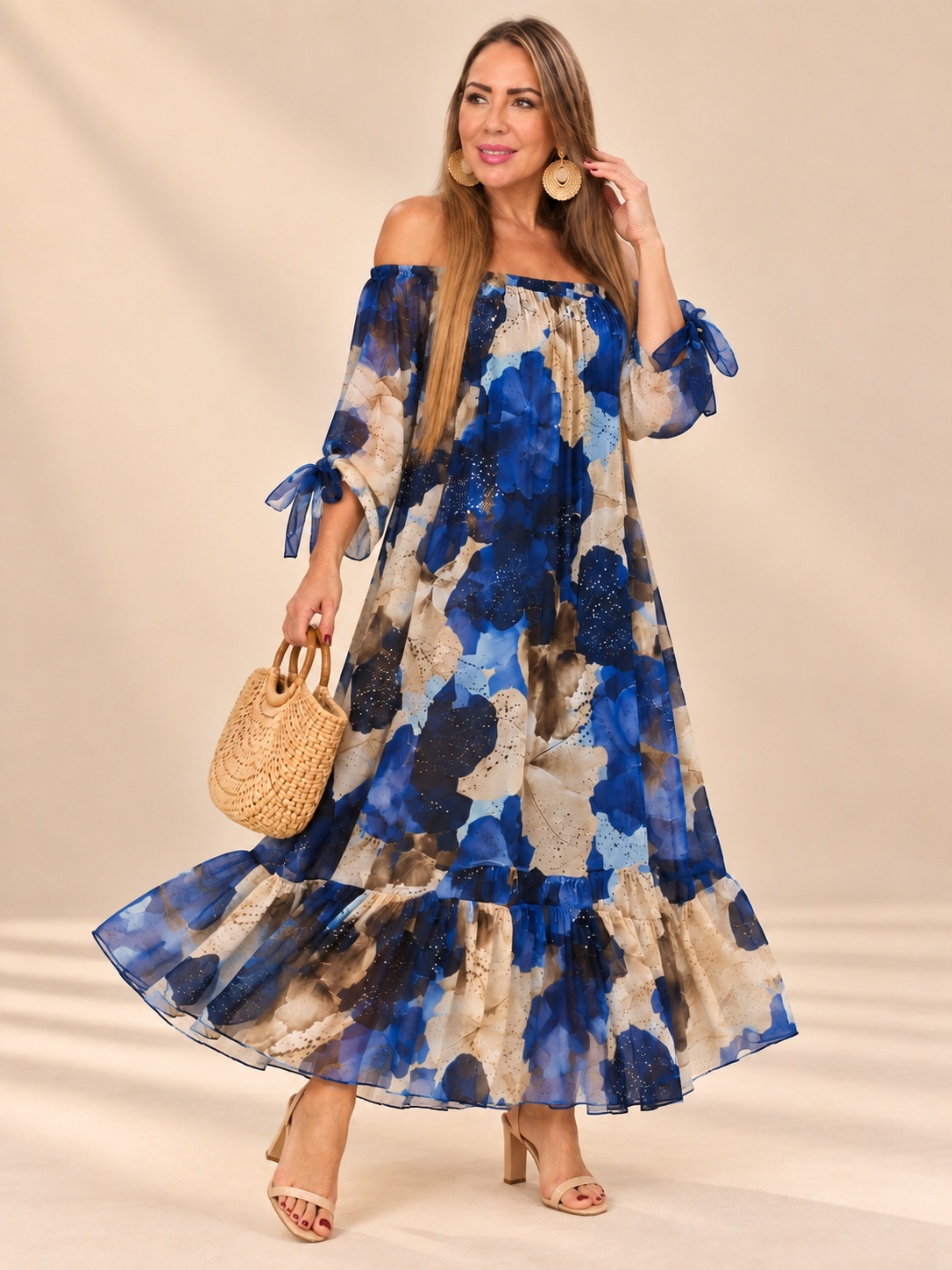 Vestido de Seda Floral – Escote Bardot