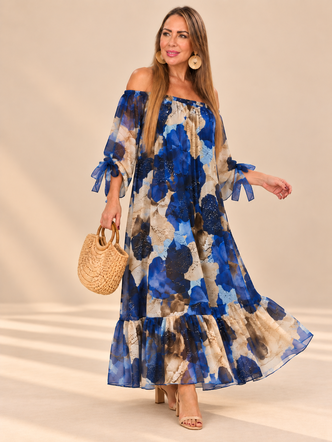 Vestido de Seda Floral – Escote Bardot