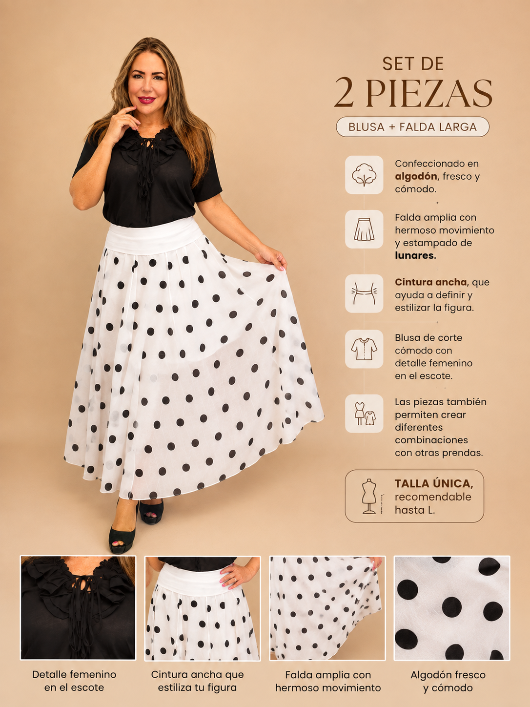Set de Algodón de Dos Piezas – Blusa + Falda 🤍✨