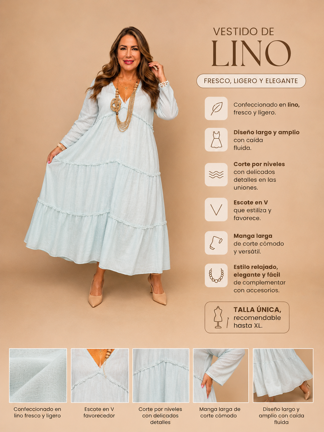 Vestido Largo de Lino – Estilo Boho Chic 🩵✨