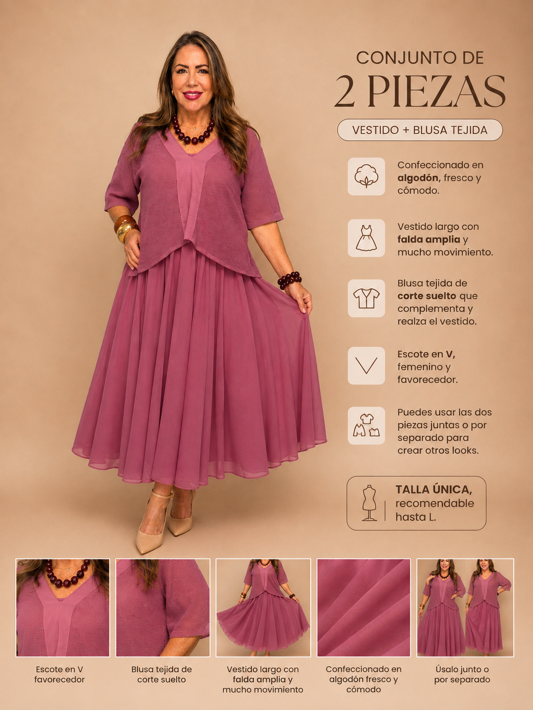 Vestido de Algodón con Blusa Tejida – 2 Piezas 🌸✨
