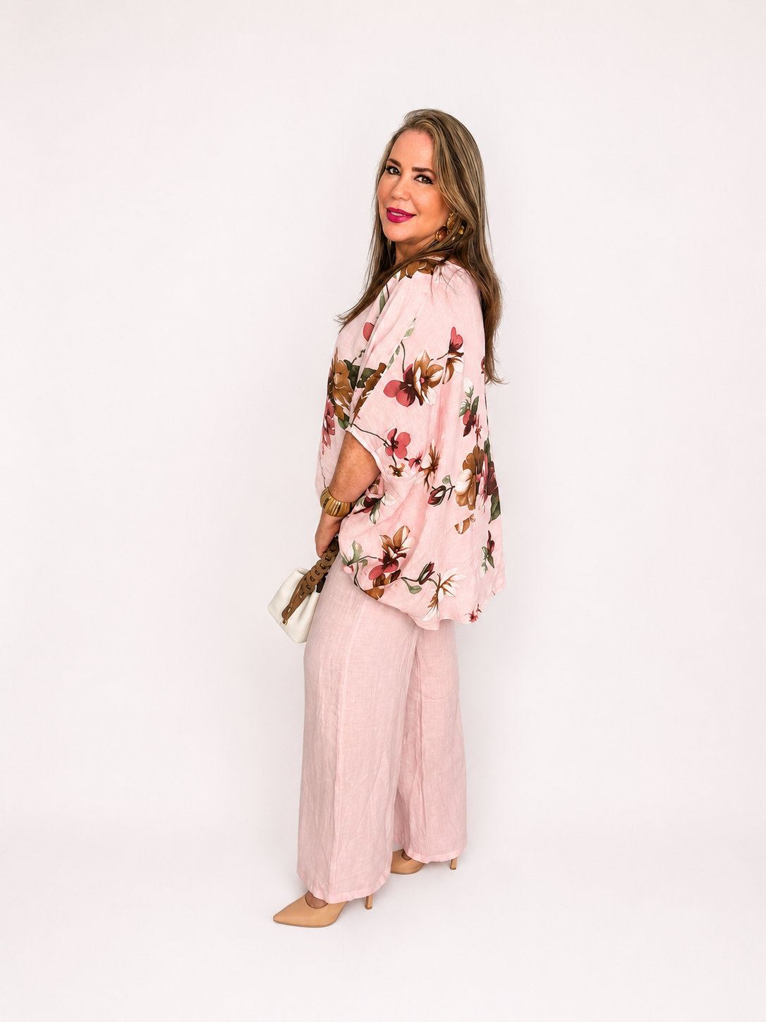 Conjunto Floral de Lino – Blusa Oversize y Pantalón Palazzo
