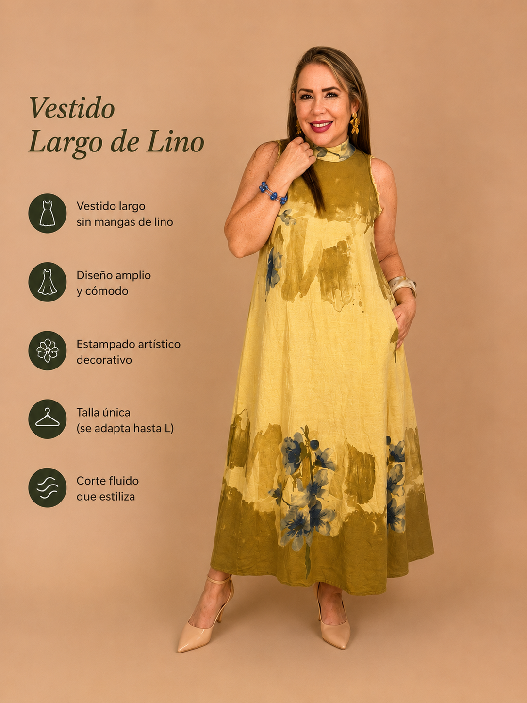 Vestido largo de lino estampado