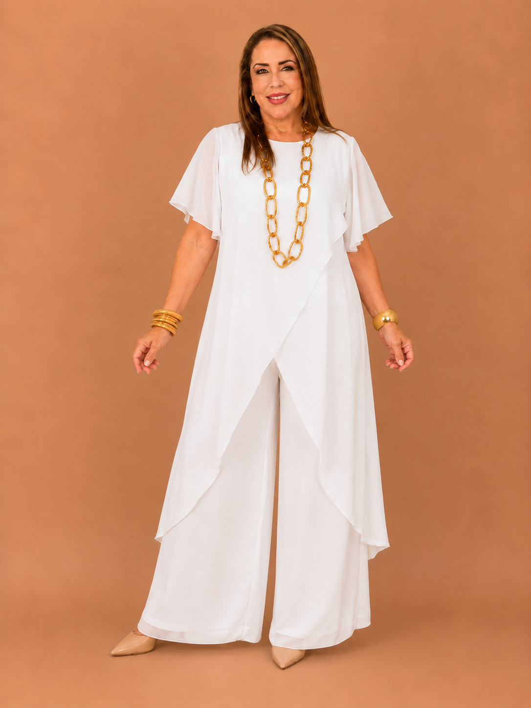 Set de seda de dos piezas/ blusa larga y pantalón
