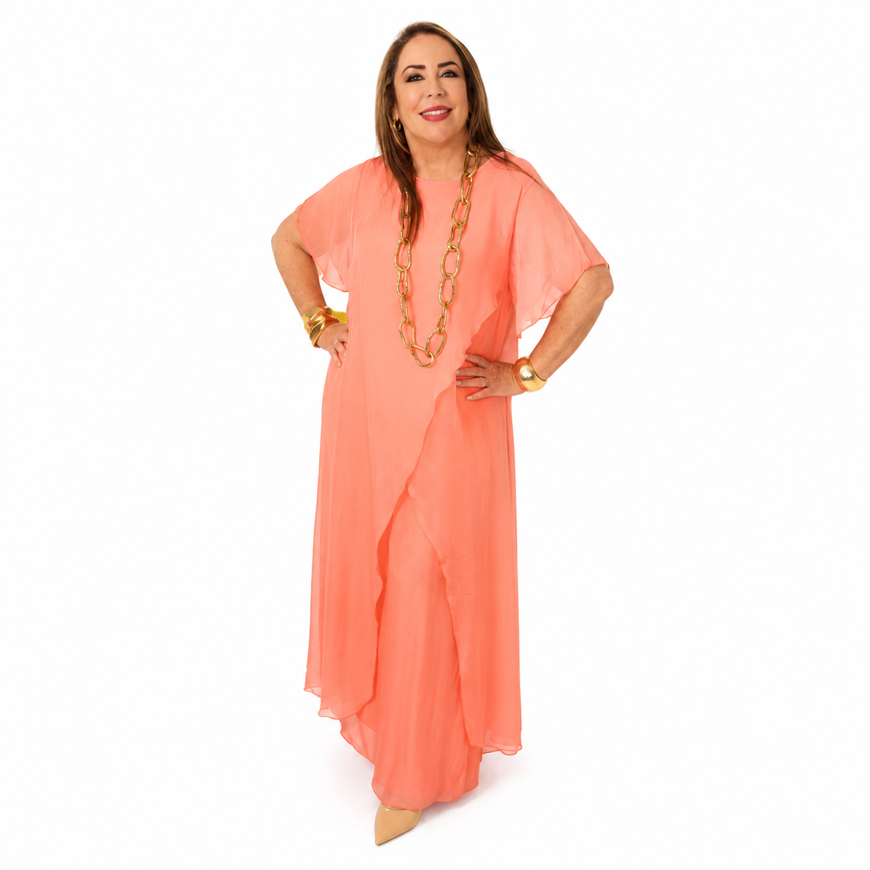 Set de seda de dos piezas/ blusa larga y pantalón