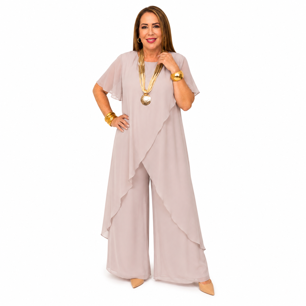 Set de seda de dos piezas/ blusa larga y pantalón