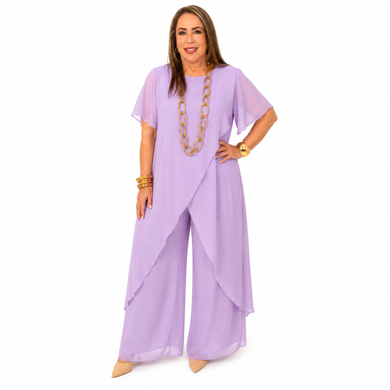 Set de seda de dos piezas/ blusa larga y pantalón