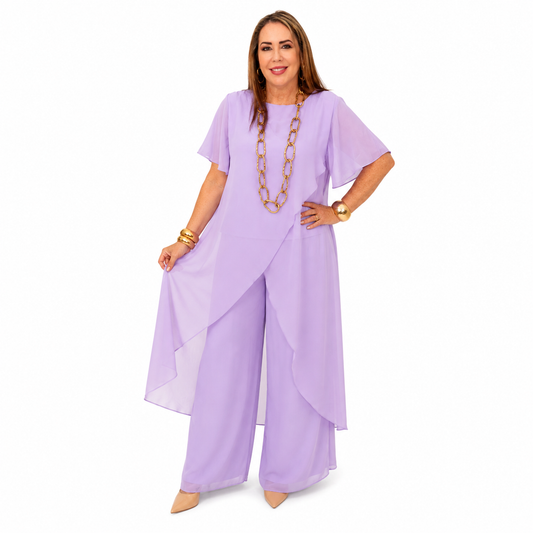 Set de seda de dos piezas/ blusa larga y pantalón
