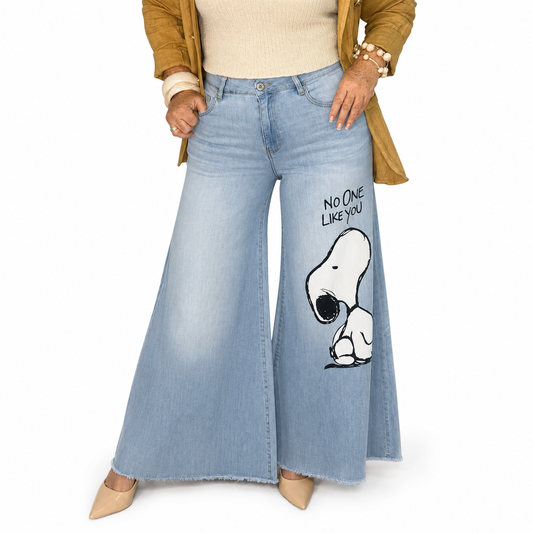 Jeans Wide Leg Snoopy Sky