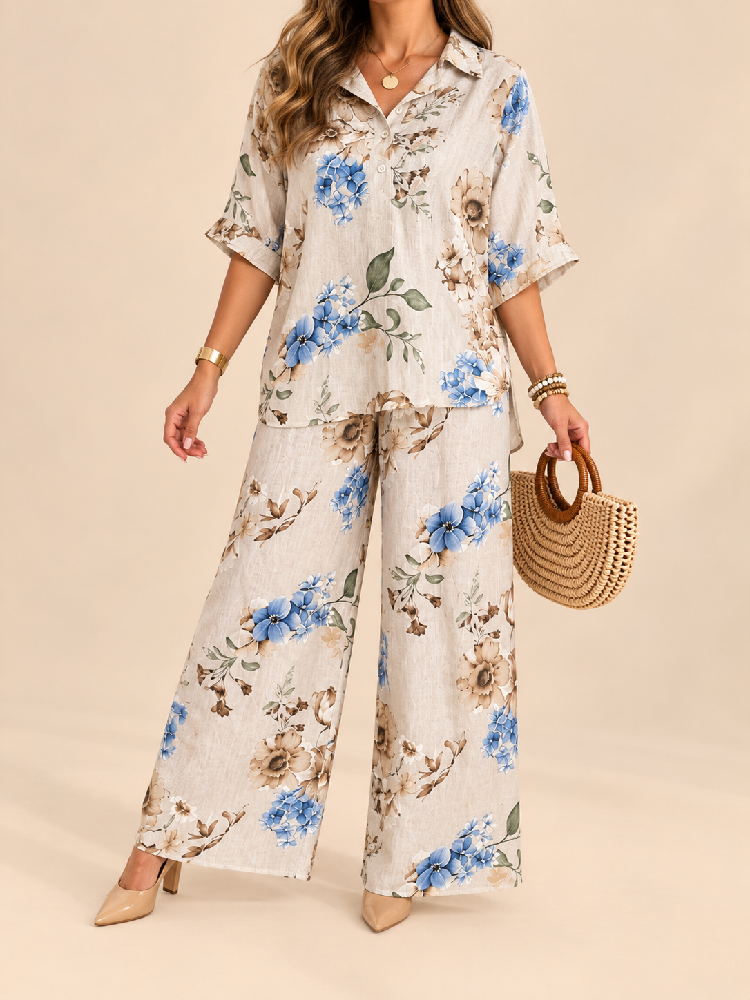 Blusa o Pantalón Floral de Lino – Piezas Coordinadas
