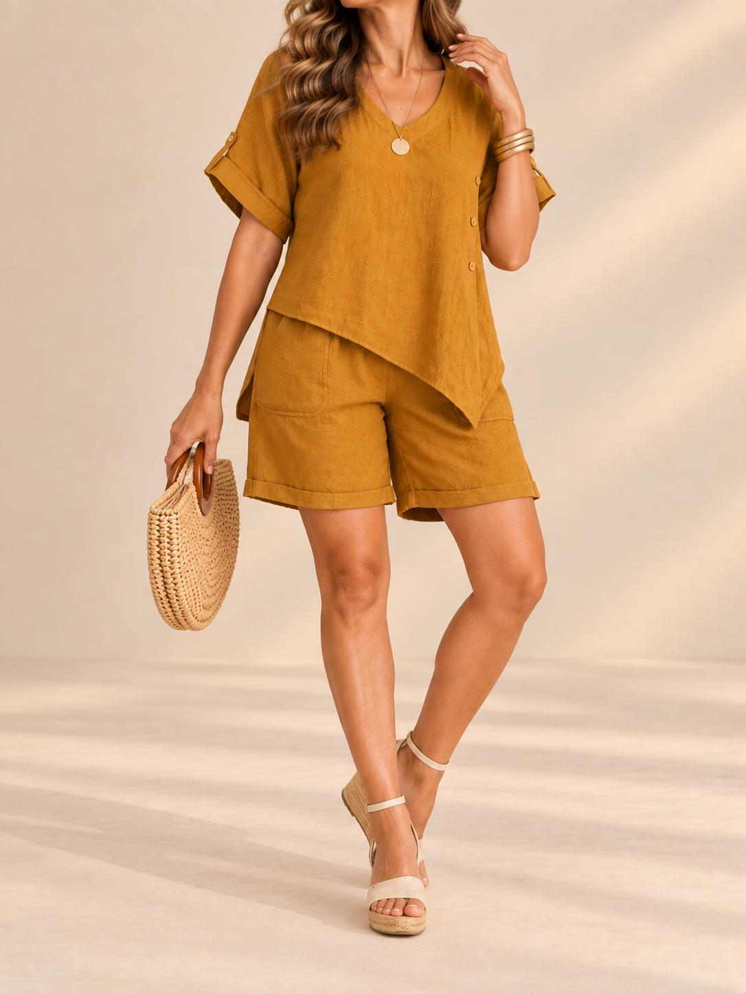 Set de Lino con Short y Blusa Asimétrica