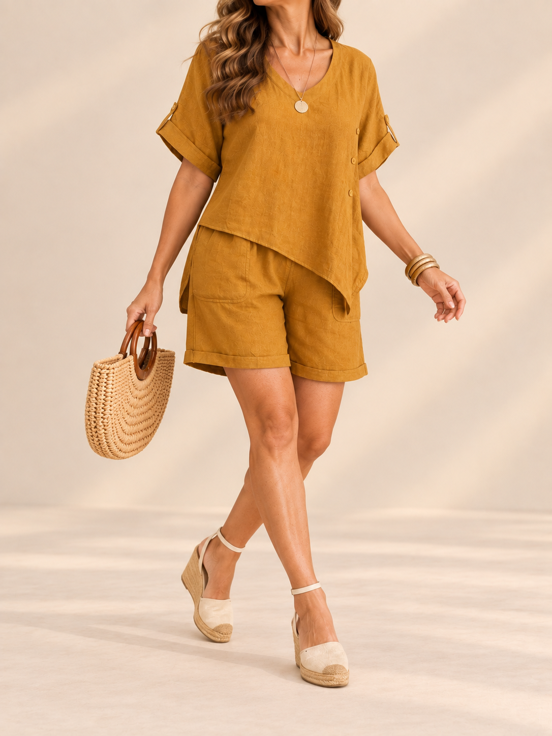 Set de Lino con Short y Blusa Asimétrica