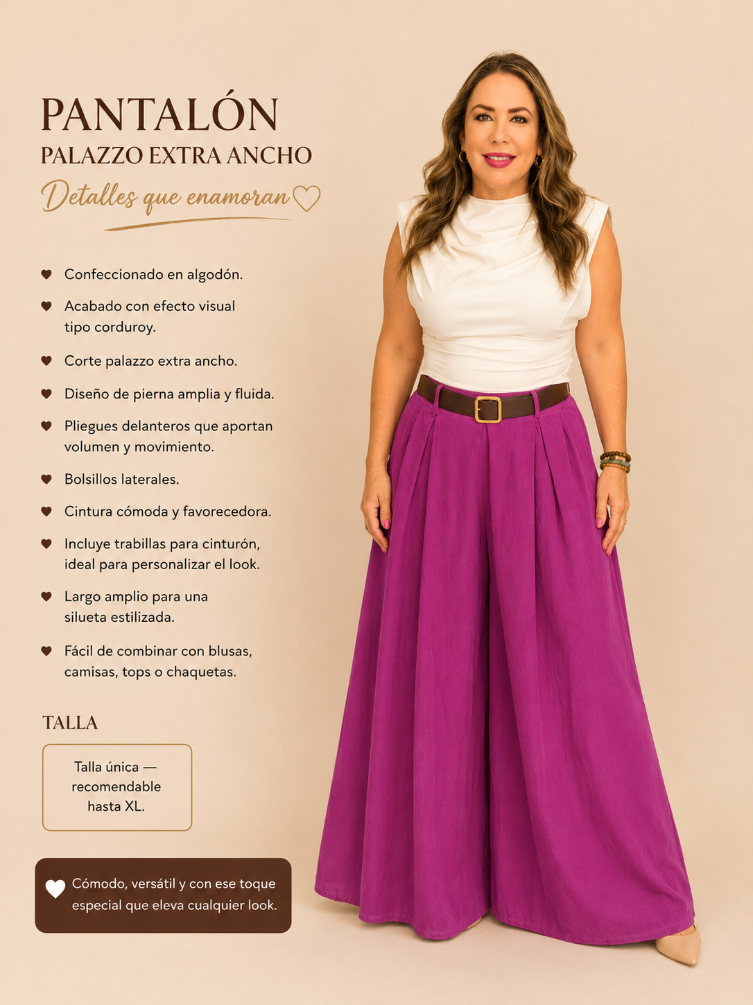 Pantalón Palazzo de Algodón Efecto Corduroy