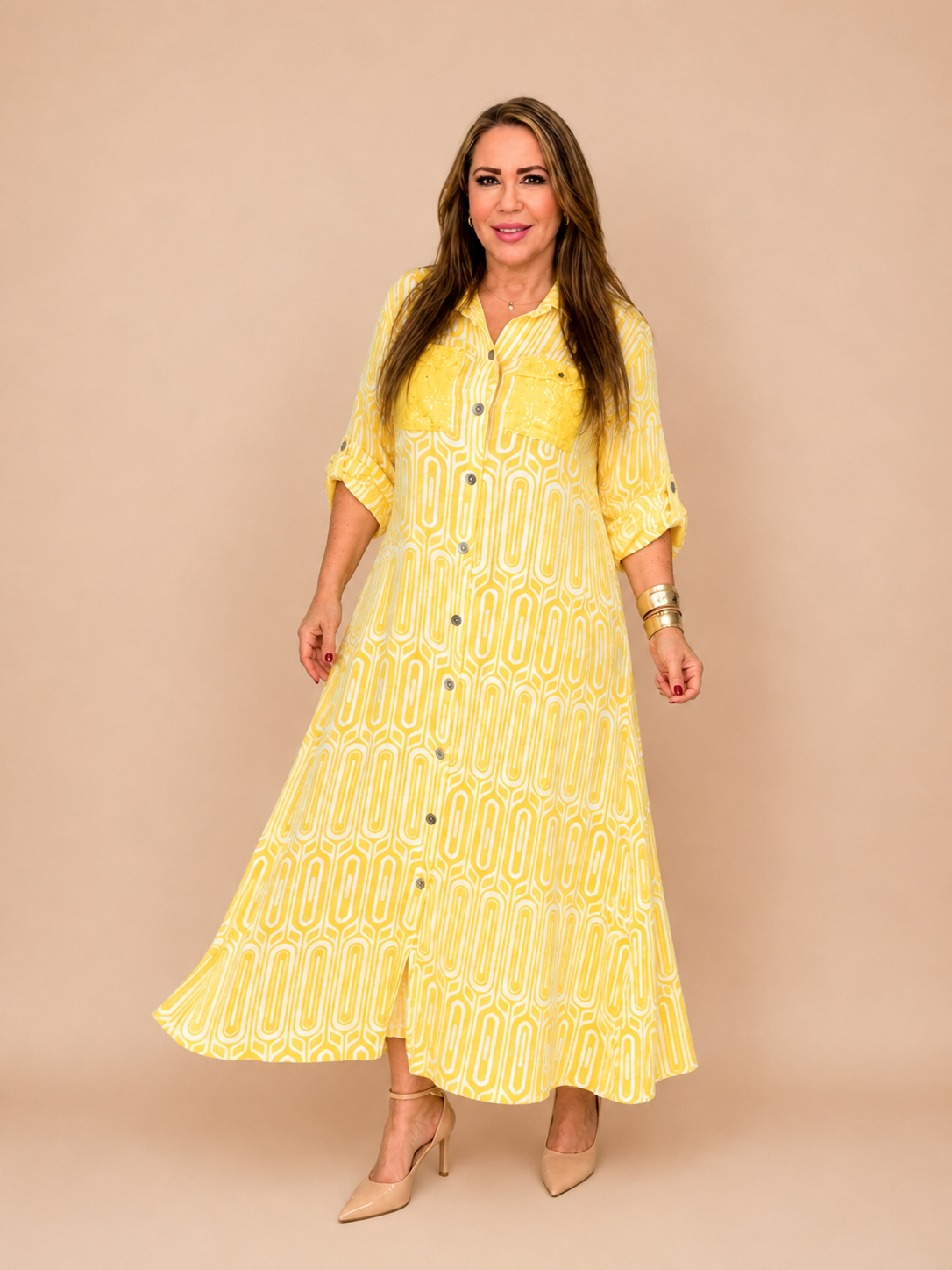 Vestido camisero de lino estampado