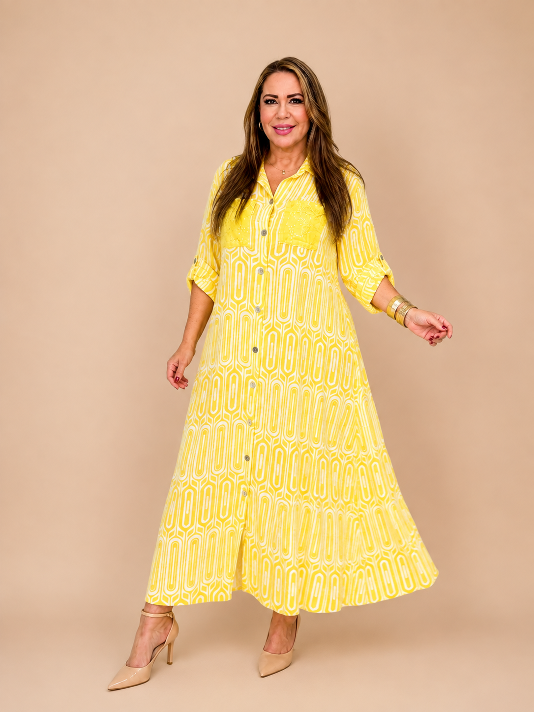 Vestido camisero de lino estampado