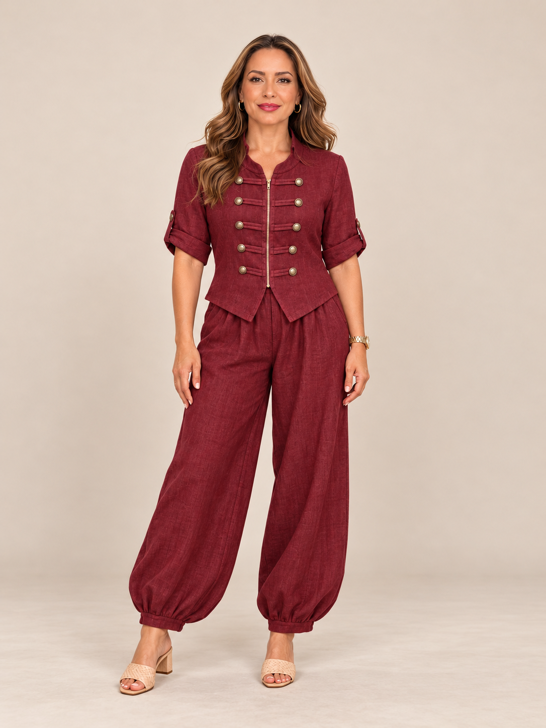 Set de Lino de 2 Piezas – Chaqueta y Pantalón Bombacho