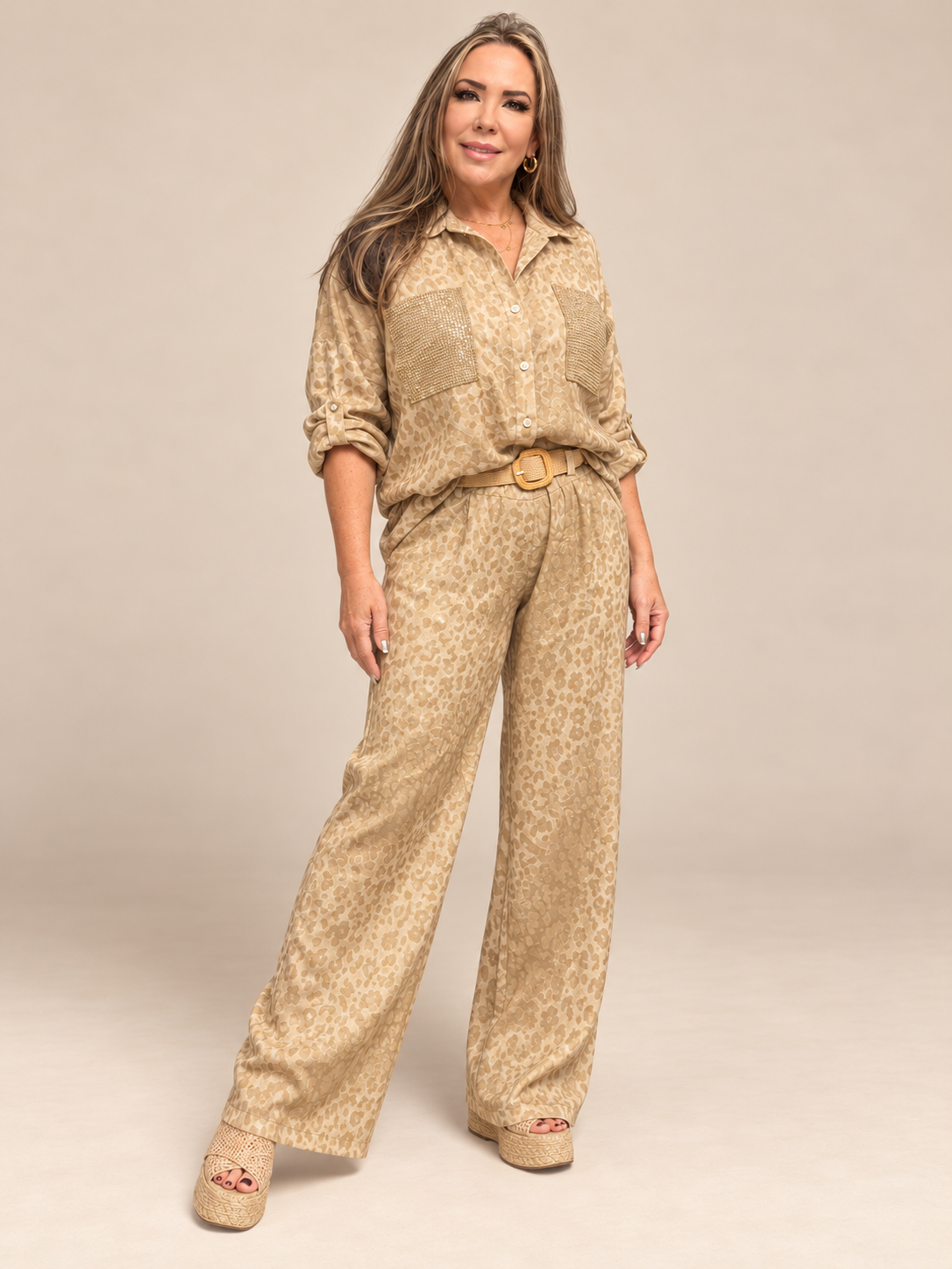 Set de Lino Animal Print de 2 Piezas – Camisa y Pantalón